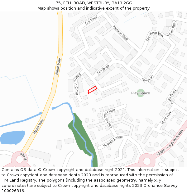 75, FELL ROAD, WESTBURY, BA13 2GG: Location map and indicative extent of plot