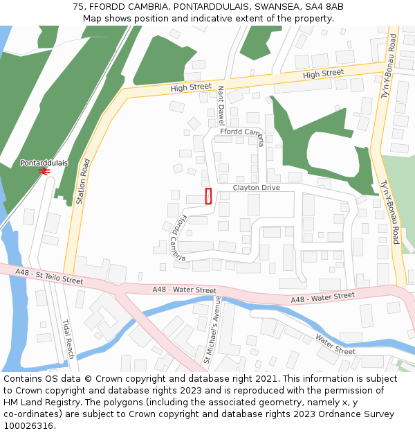 75, FFORDD CAMBRIA, PONTARDDULAIS, SWANSEA, SA4 8AB: Location map and indicative extent of plot