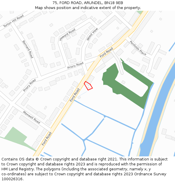 75, FORD ROAD, ARUNDEL, BN18 9EB: Location map and indicative extent of plot