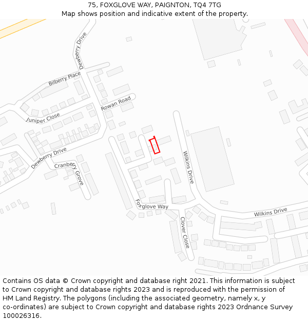 75, FOXGLOVE WAY, PAIGNTON, TQ4 7TG: Location map and indicative extent of plot