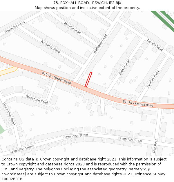75, FOXHALL ROAD, IPSWICH, IP3 8JX: Location map and indicative extent of plot
