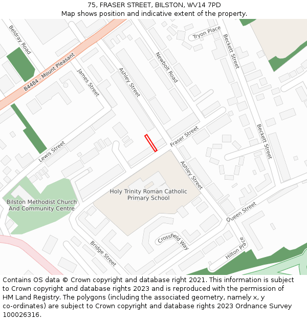 75, FRASER STREET, BILSTON, WV14 7PD: Location map and indicative extent of plot