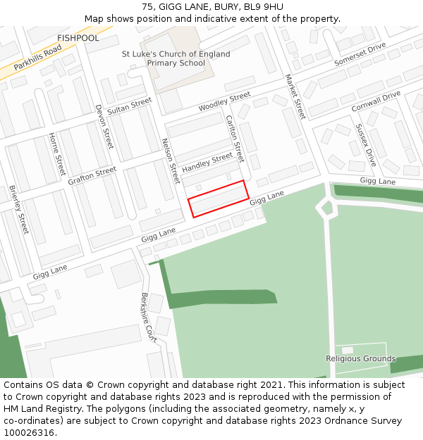 75, GIGG LANE, BURY, BL9 9HU: Location map and indicative extent of plot