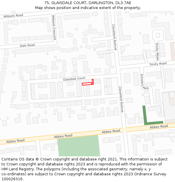 75, GLAISDALE COURT, DARLINGTON, DL3 7AE: Location map and indicative extent of plot