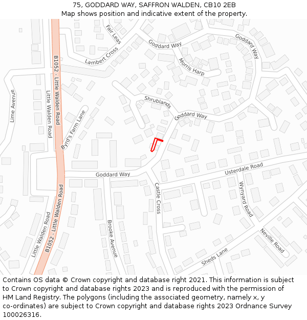 75, GODDARD WAY, SAFFRON WALDEN, CB10 2EB: Location map and indicative extent of plot