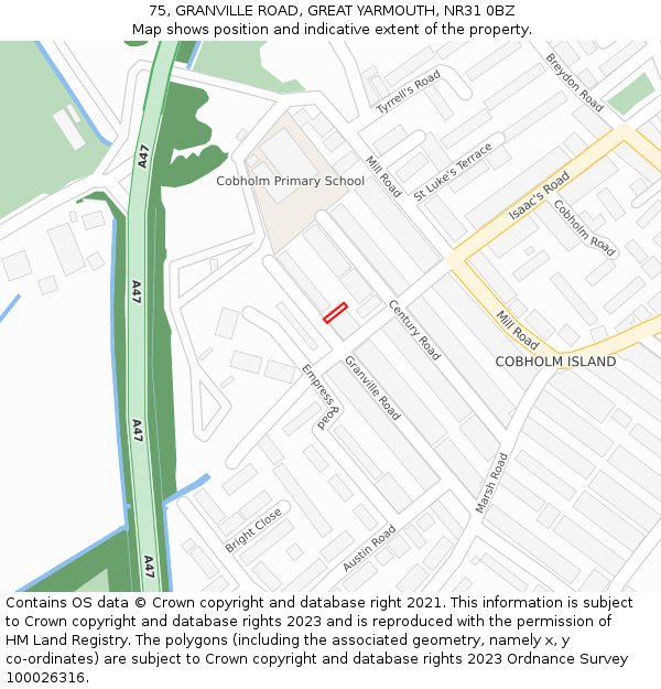 75, GRANVILLE ROAD, GREAT YARMOUTH, NR31 0BZ: Location map and indicative extent of plot