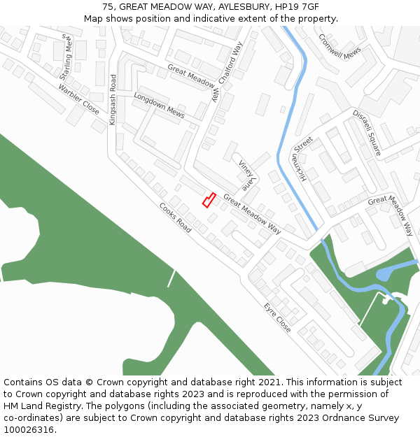 75, GREAT MEADOW WAY, AYLESBURY, HP19 7GF: Location map and indicative extent of plot