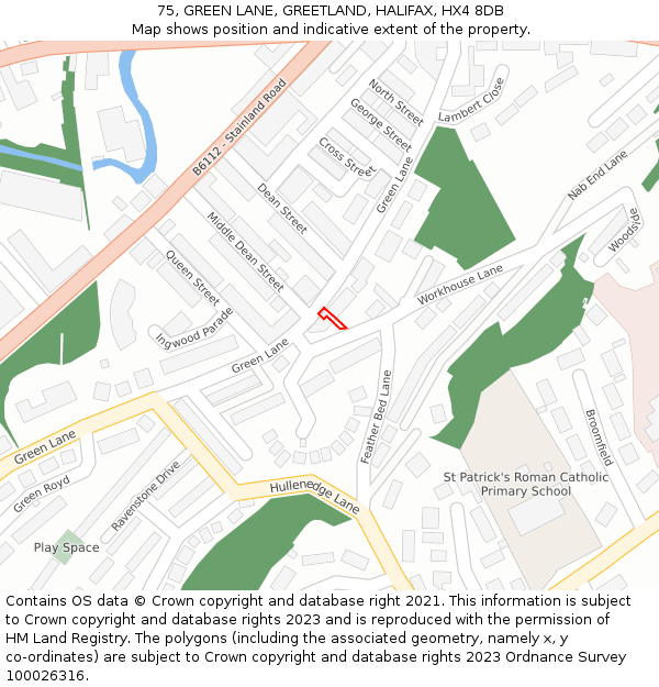 75, GREEN LANE, GREETLAND, HALIFAX, HX4 8DB: Location map and indicative extent of plot