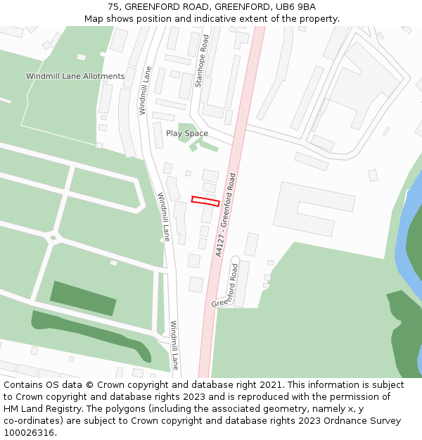 75, GREENFORD ROAD, GREENFORD, UB6 9BA: Location map and indicative extent of plot