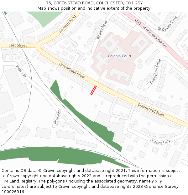 75, GREENSTEAD ROAD, COLCHESTER, CO1 2SY: Location map and indicative extent of plot