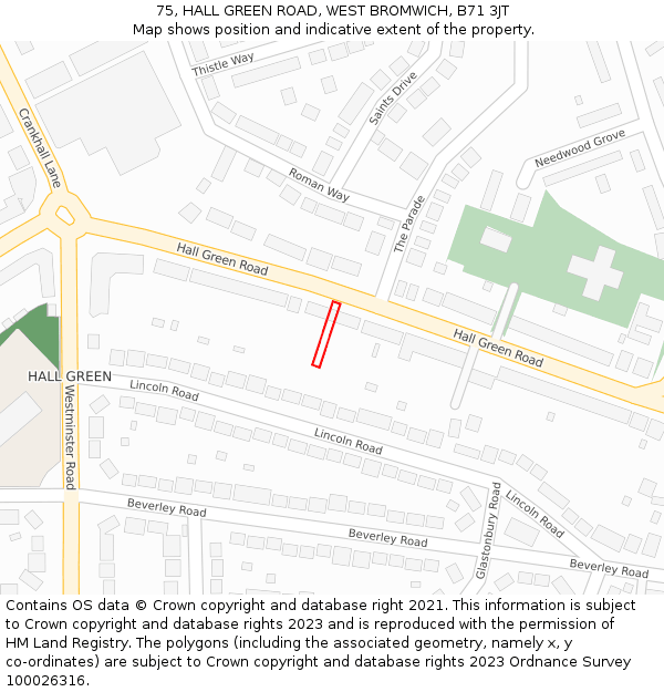 75, HALL GREEN ROAD, WEST BROMWICH, B71 3JT: Location map and indicative extent of plot
