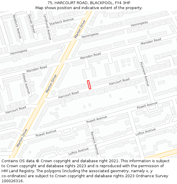75, HARCOURT ROAD, BLACKPOOL, FY4 3HP: Location map and indicative extent of plot