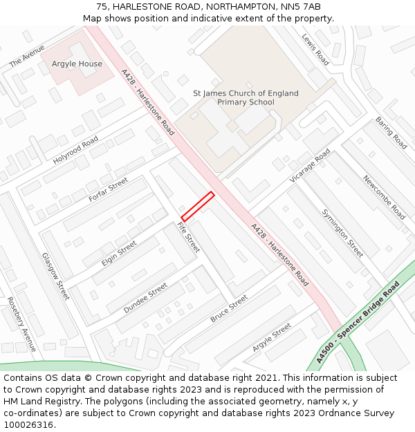 75, HARLESTONE ROAD, NORTHAMPTON, NN5 7AB: Location map and indicative extent of plot
