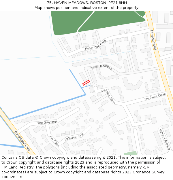 75, HAVEN MEADOWS, BOSTON, PE21 8HH: Location map and indicative extent of plot