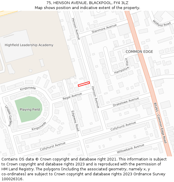 75, HENSON AVENUE, BLACKPOOL, FY4 3LZ: Location map and indicative extent of plot