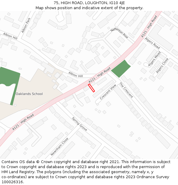 75, HIGH ROAD, LOUGHTON, IG10 4JE: Location map and indicative extent of plot