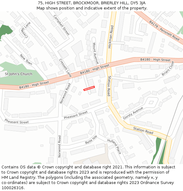 75, HIGH STREET, BROCKMOOR, BRIERLEY HILL, DY5 3JA: Location map and indicative extent of plot