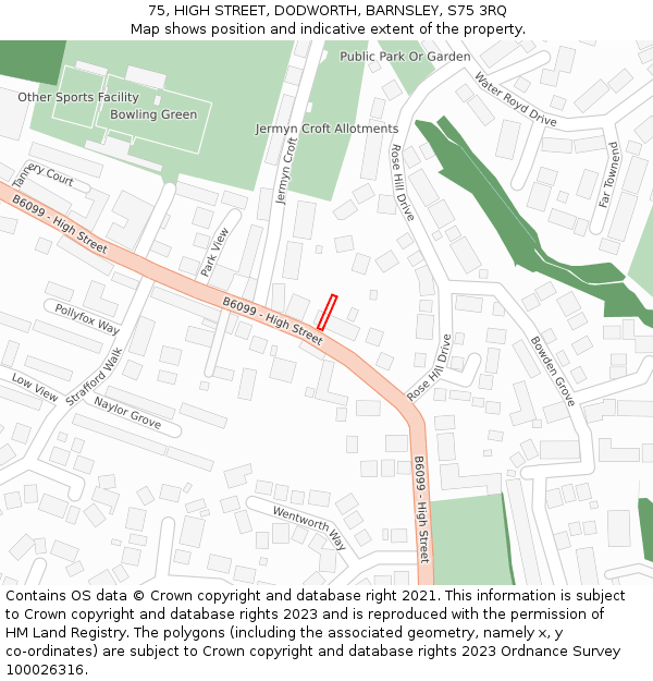 75, HIGH STREET, DODWORTH, BARNSLEY, S75 3RQ: Location map and indicative extent of plot