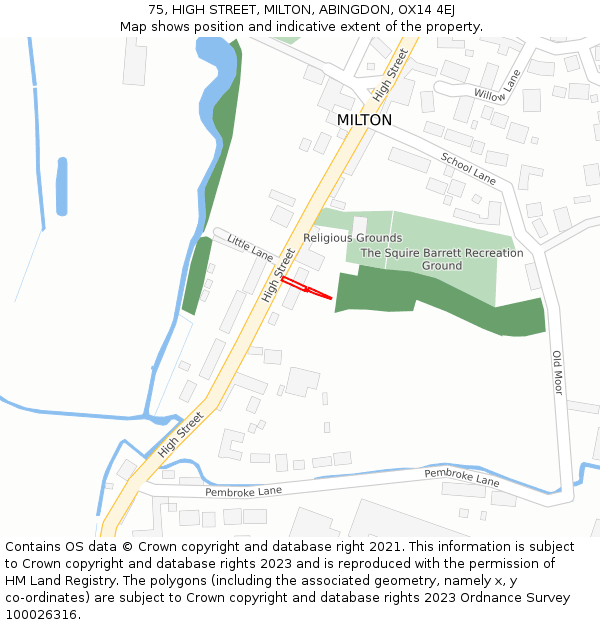 75, HIGH STREET, MILTON, ABINGDON, OX14 4EJ: Location map and indicative extent of plot