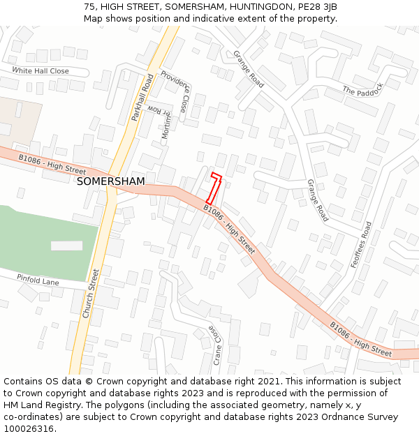 75, HIGH STREET, SOMERSHAM, HUNTINGDON, PE28 3JB: Location map and indicative extent of plot