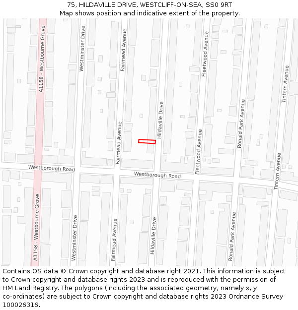 75, HILDAVILLE DRIVE, WESTCLIFF-ON-SEA, SS0 9RT: Location map and indicative extent of plot
