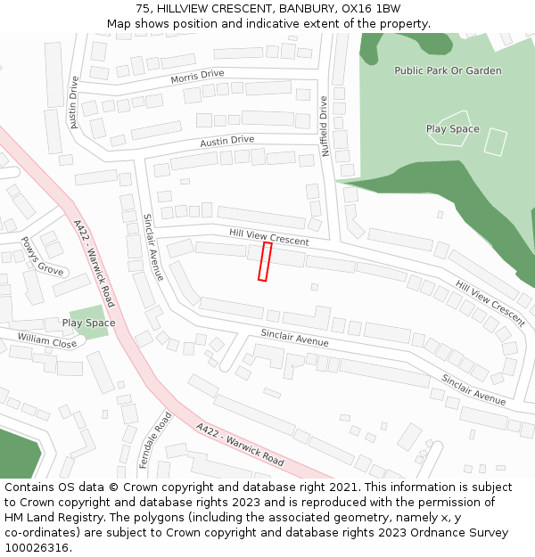 75, HILLVIEW CRESCENT, BANBURY, OX16 1BW: Location map and indicative extent of plot