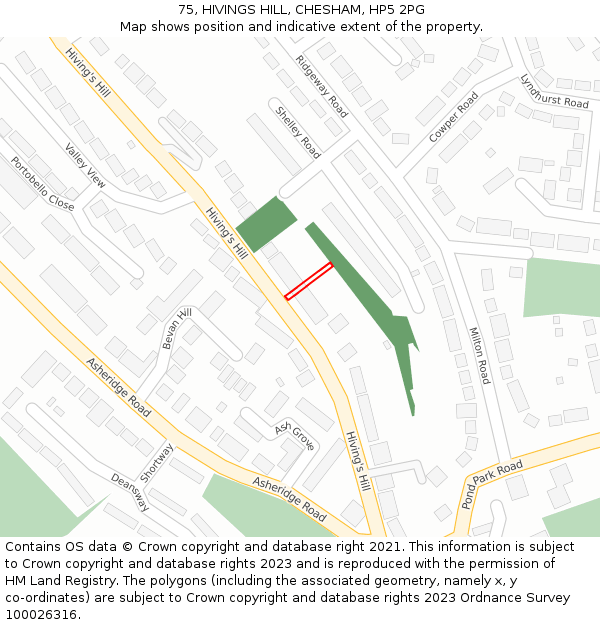 75, HIVINGS HILL, CHESHAM, HP5 2PG: Location map and indicative extent of plot