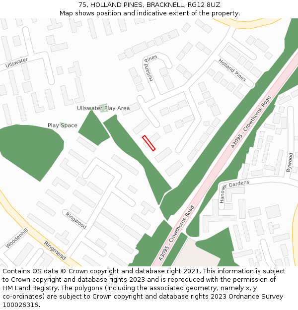 75, HOLLAND PINES, BRACKNELL, RG12 8UZ: Location map and indicative extent of plot