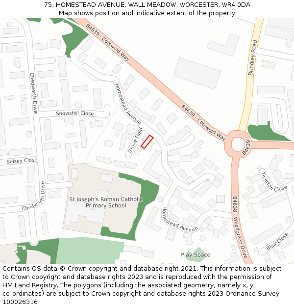 75, HOMESTEAD AVENUE, WALL MEADOW, WORCESTER, WR4 0DA: Location map and indicative extent of plot