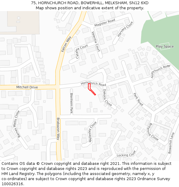 75, HORNCHURCH ROAD, BOWERHILL, MELKSHAM, SN12 6XD: Location map and indicative extent of plot