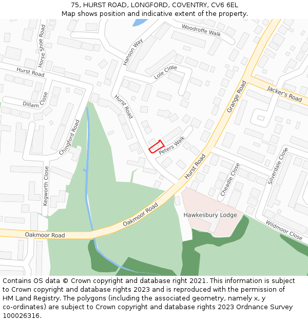75, HURST ROAD, LONGFORD, COVENTRY, CV6 6EL: Location map and indicative extent of plot