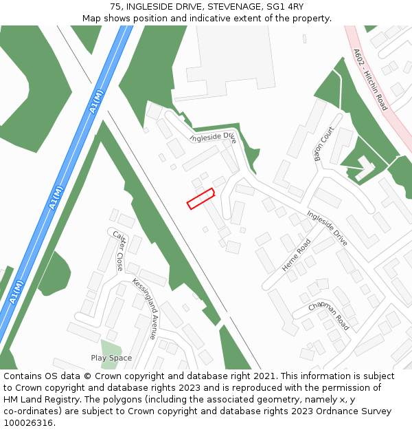 75, INGLESIDE DRIVE, STEVENAGE, SG1 4RY: Location map and indicative extent of plot