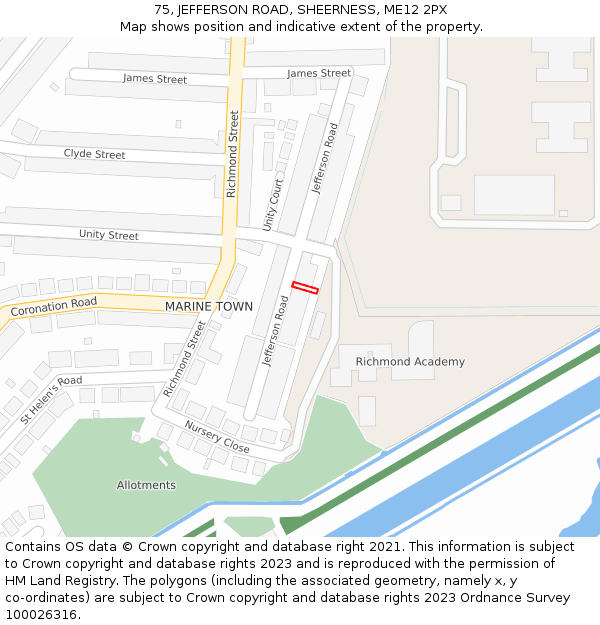75, JEFFERSON ROAD, SHEERNESS, ME12 2PX: Location map and indicative extent of plot