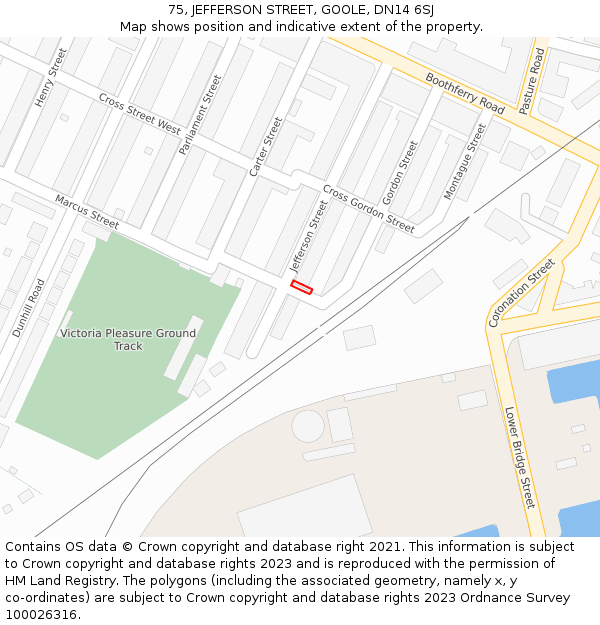 75, JEFFERSON STREET, GOOLE, DN14 6SJ: Location map and indicative extent of plot