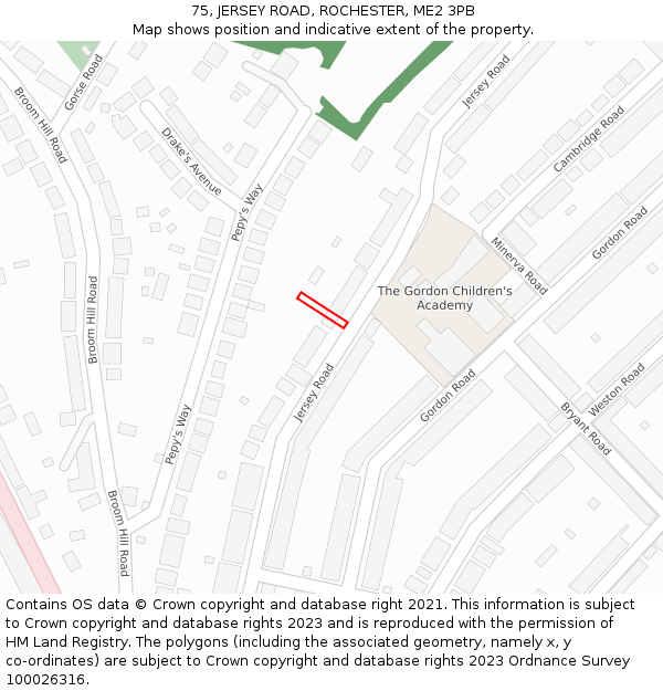 75, JERSEY ROAD, ROCHESTER, ME2 3PB: Location map and indicative extent of plot