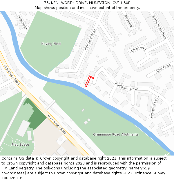75, KENILWORTH DRIVE, NUNEATON, CV11 5XP: Location map and indicative extent of plot
