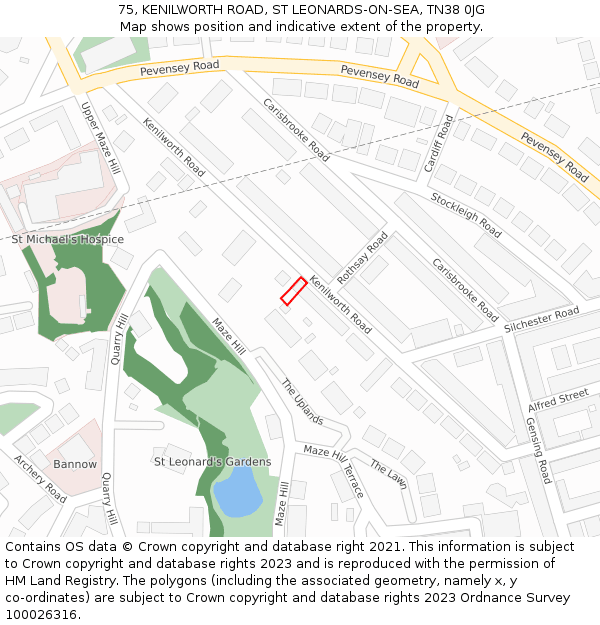 75, KENILWORTH ROAD, ST LEONARDS-ON-SEA, TN38 0JG: Location map and indicative extent of plot