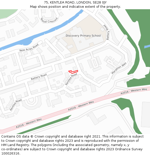 75, KENTLEA ROAD, LONDON, SE28 0JY: Location map and indicative extent of plot