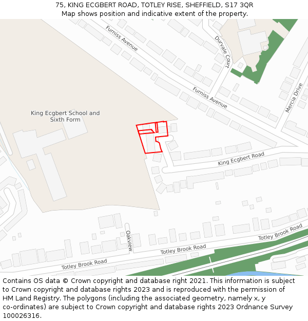 75, KING ECGBERT ROAD, TOTLEY RISE, SHEFFIELD, S17 3QR: Location map and indicative extent of plot