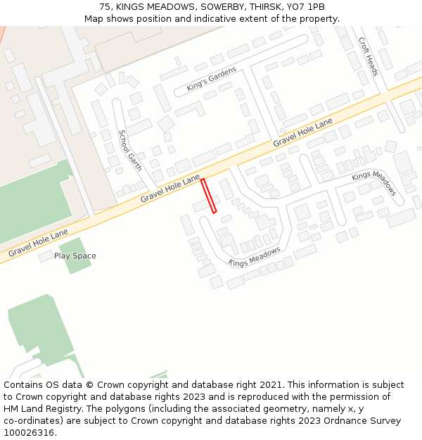 75, KINGS MEADOWS, SOWERBY, THIRSK, YO7 1PB: Location map and indicative extent of plot