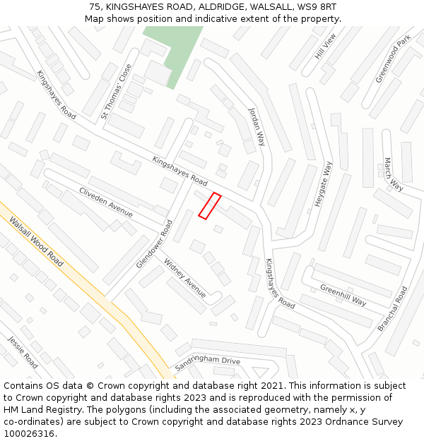 75, KINGSHAYES ROAD, ALDRIDGE, WALSALL, WS9 8RT: Location map and indicative extent of plot