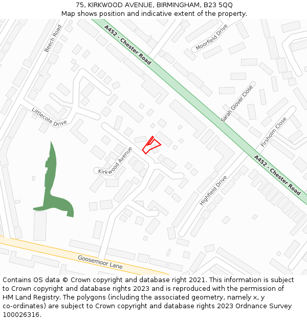 75, KIRKWOOD AVENUE, BIRMINGHAM, B23 5QQ: Location map and indicative extent of plot