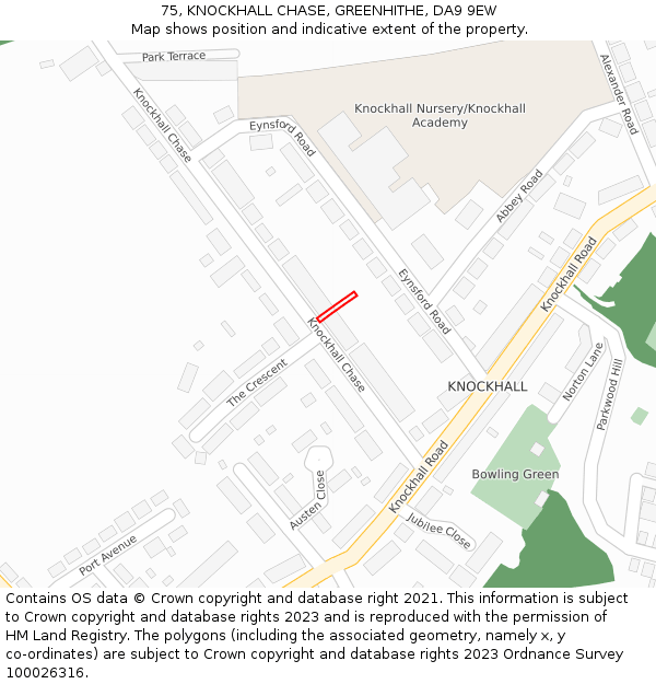 75, KNOCKHALL CHASE, GREENHITHE, DA9 9EW: Location map and indicative extent of plot