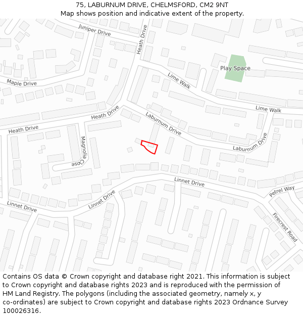 75, LABURNUM DRIVE, CHELMSFORD, CM2 9NT: Location map and indicative extent of plot