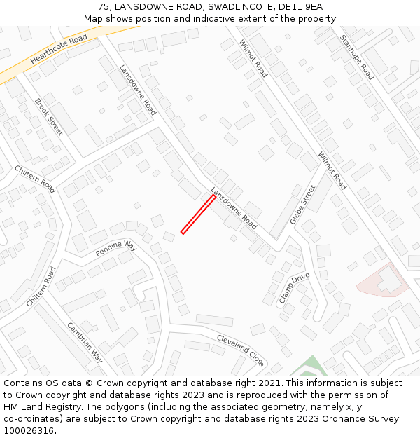 75, LANSDOWNE ROAD, SWADLINCOTE, DE11 9EA: Location map and indicative extent of plot