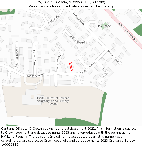 75, LAVENHAM WAY, STOWMARKET, IP14 2PQ: Location map and indicative extent of plot