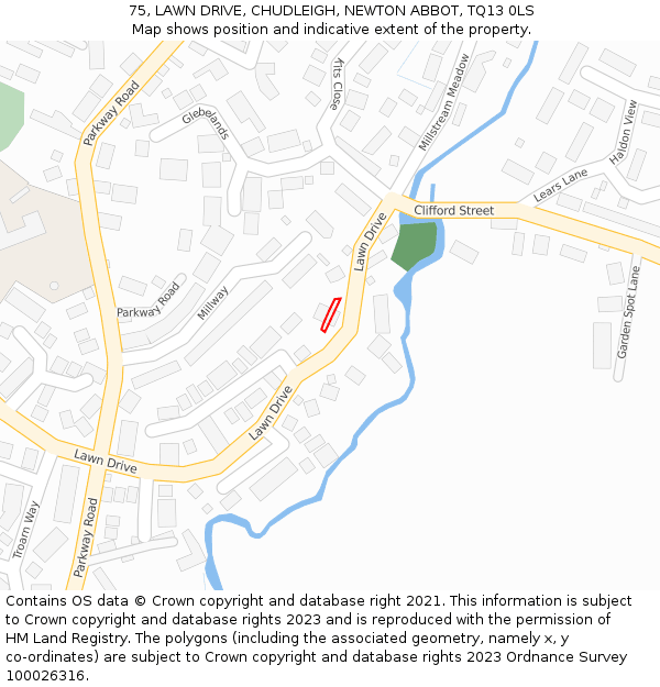 75, LAWN DRIVE, CHUDLEIGH, NEWTON ABBOT, TQ13 0LS: Location map and indicative extent of plot