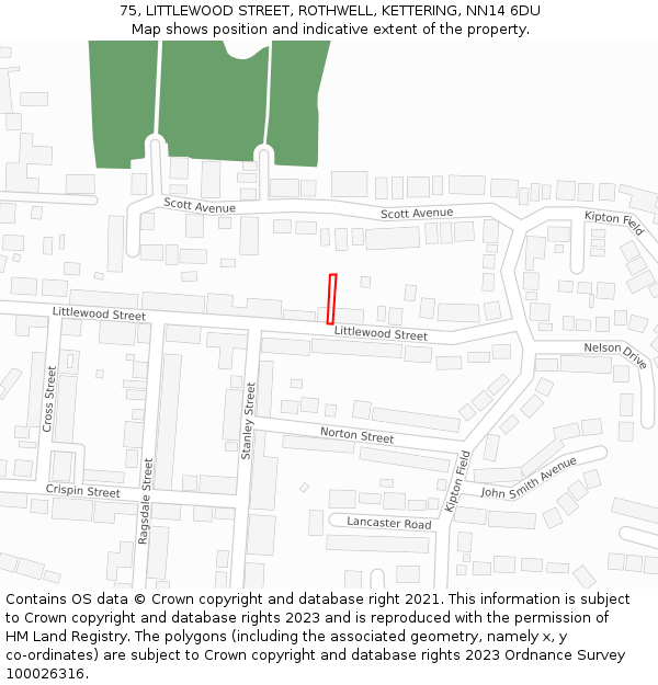 75, LITTLEWOOD STREET, ROTHWELL, KETTERING, NN14 6DU: Location map and indicative extent of plot