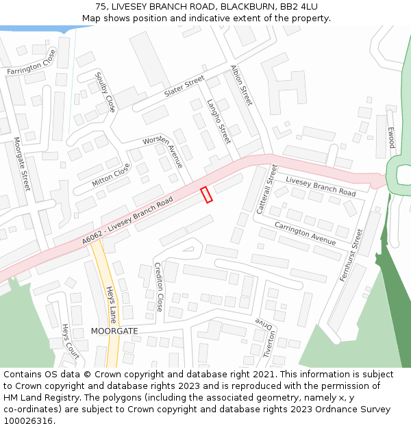 75, LIVESEY BRANCH ROAD, BLACKBURN, BB2 4LU: Location map and indicative extent of plot