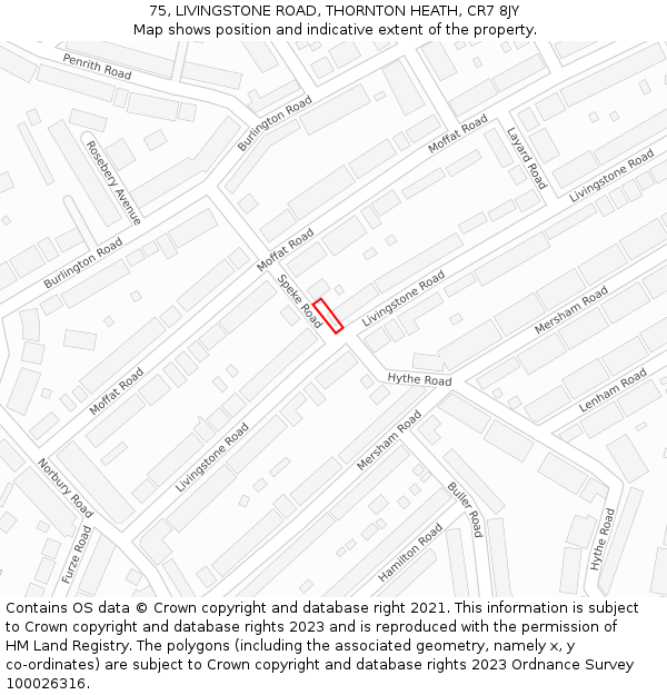 75, LIVINGSTONE ROAD, THORNTON HEATH, CR7 8JY: Location map and indicative extent of plot